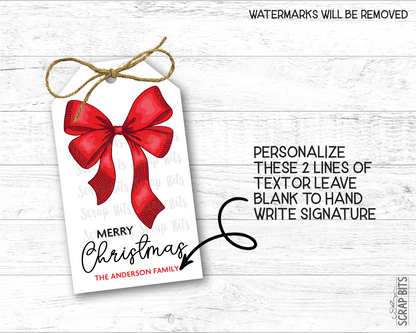 Red Bow Double Loop, Personalied Christmas Gift Tags - Scrap Bits