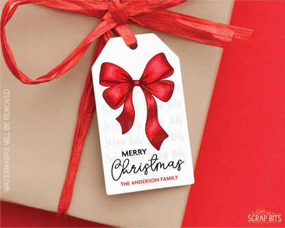 Red Bow Double Loop, Personalied Christmas Gift Tags - Scrap Bits