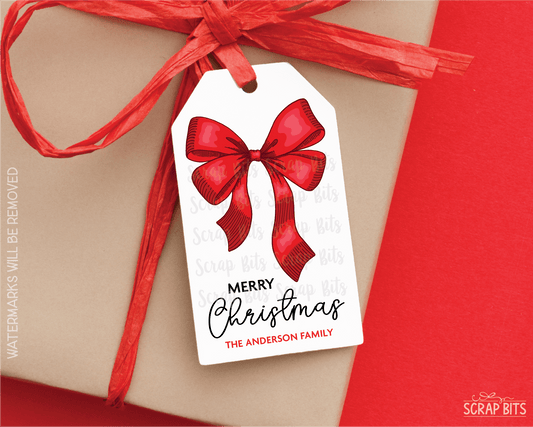 Red Bow Double Loop, Personalied Christmas Gift Tags - Scrap Bits