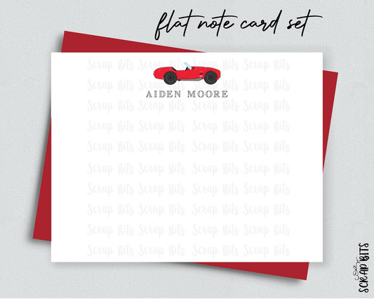 Red Race Car Flat Note Card Set, Personalized Stationery Set - Scrap Bits