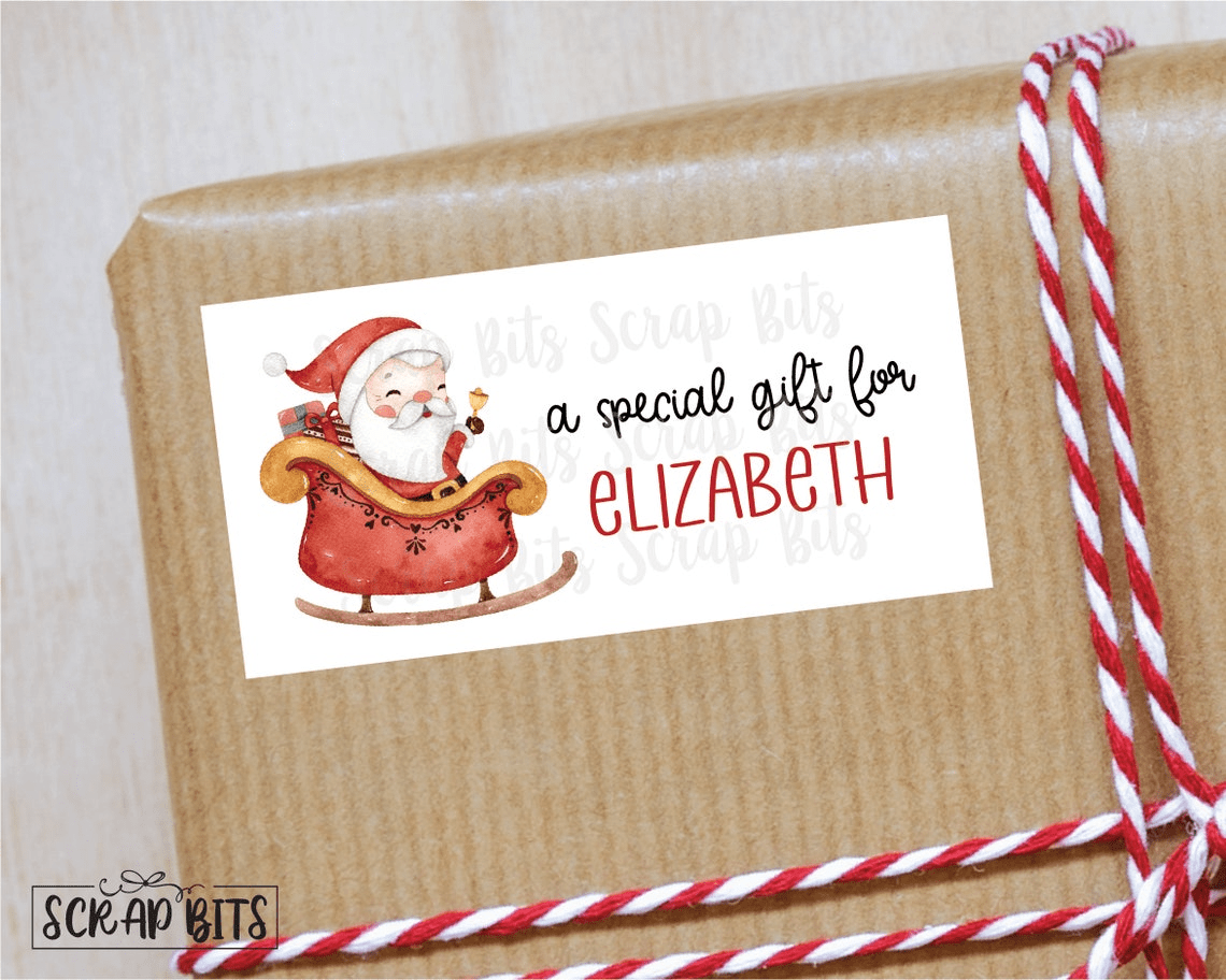 Santa's Sleigh Christmas Gift Labels, Personalized To From Christmas Stickers - Scrap Bits