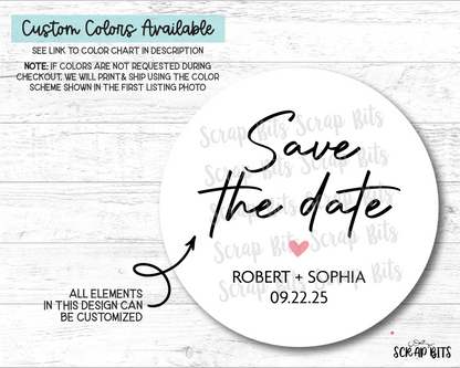 Save The Date Stickers, Signature Personalized Envelope Seals or Tags - Scrap Bits