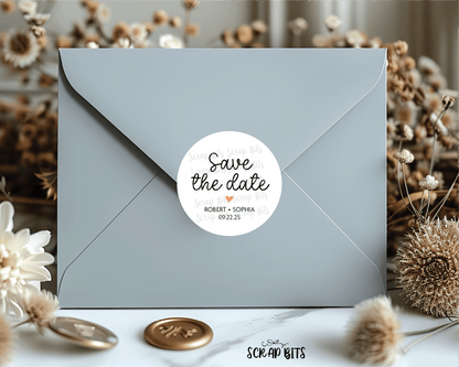 Save The Date Stickers, Small Heart Personalized Envelope Seals or Tags - Scrap Bits