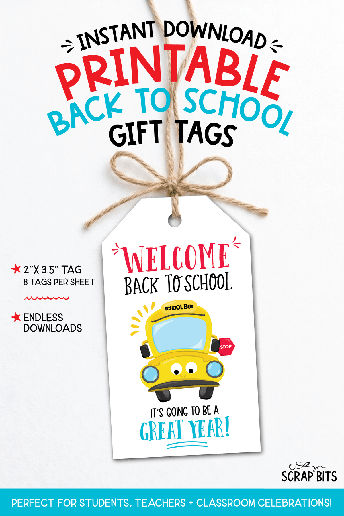 School Bus Gift Tags, Printable Back To School Gift Tags, Instant Download - Scrap Bits