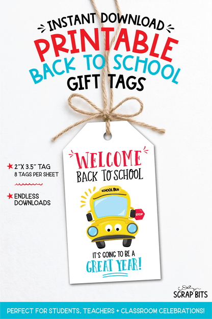 School Bus Gift Tags, Printable Back To School Gift Tags, Instant Download - Scrap Bits