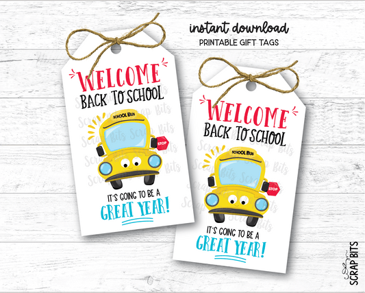 School Bus Gift Tags, Printable Back To School Gift Tags, Instant Download - Scrap Bits