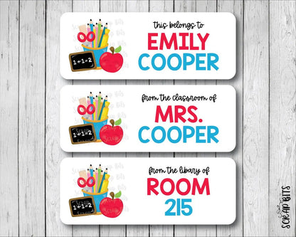 School Supplies Name Labels, Apple, Pencil Cup & Chalkboard . Personalized Belonging Labels - Scrap Bits