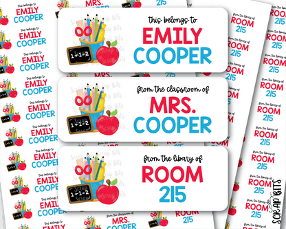 School Supplies Name Labels, Apple, Pencil Cup & Chalkboard . Personalized Belonging Labels - Scrap Bits