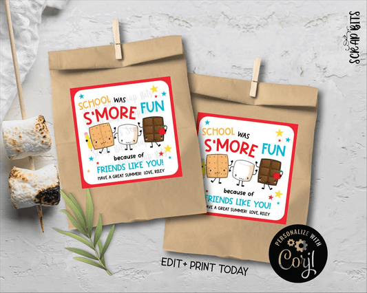 School Was SMORE Fun, Friends Last Day of School Tags, EDITABLE Printable Digital Download - Scrap Bits