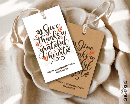 Scripty Lettering Thanksgiving Tags, Give Thanks With A Grateful Heart . Personalized Gift Tags - Scrap Bits