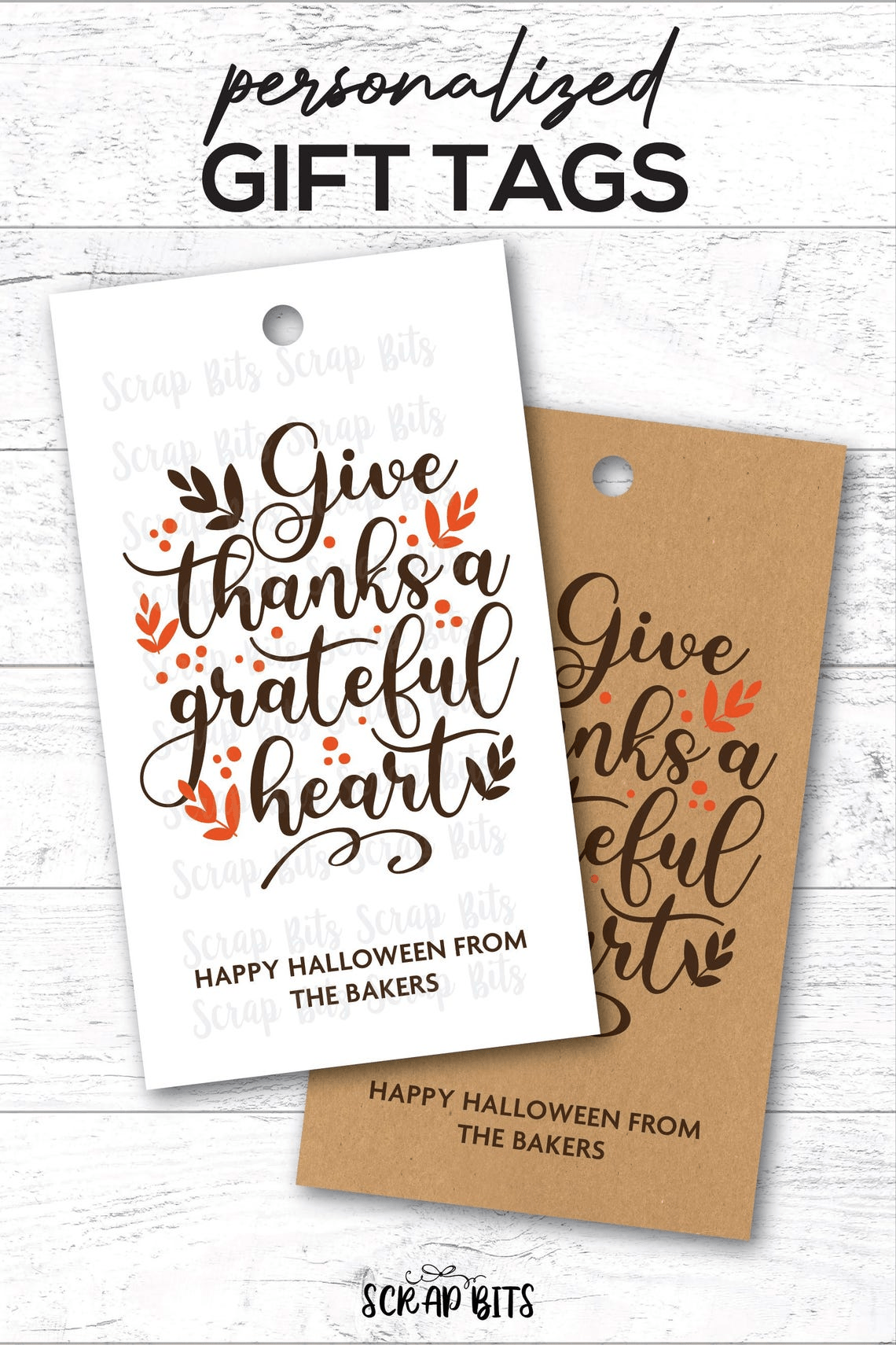 Scripty Lettering Thanksgiving Tags, Give Thanks With A Grateful Heart . Personalized Gift Tags - Scrap Bits