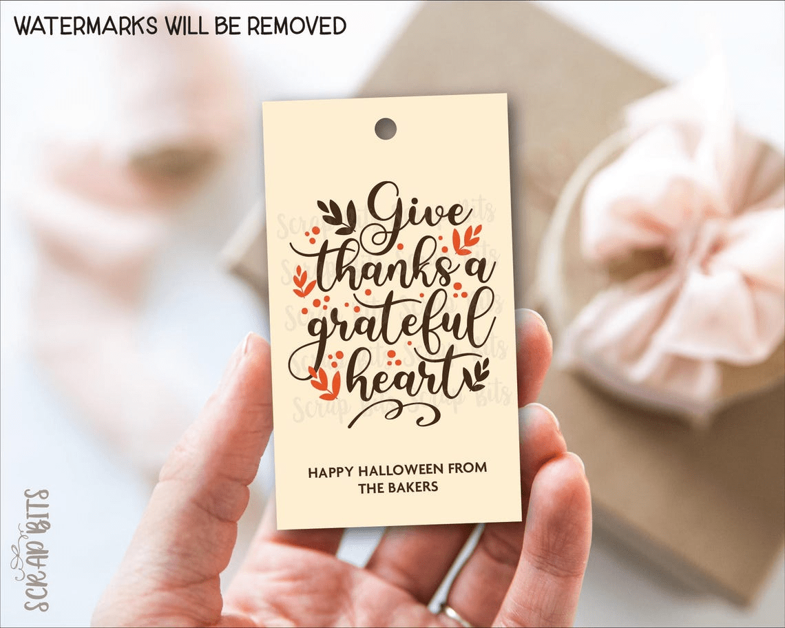 Scripty Lettering Thanksgiving Tags, Give Thanks With A Grateful Heart . Personalized Gift Tags - Scrap Bits