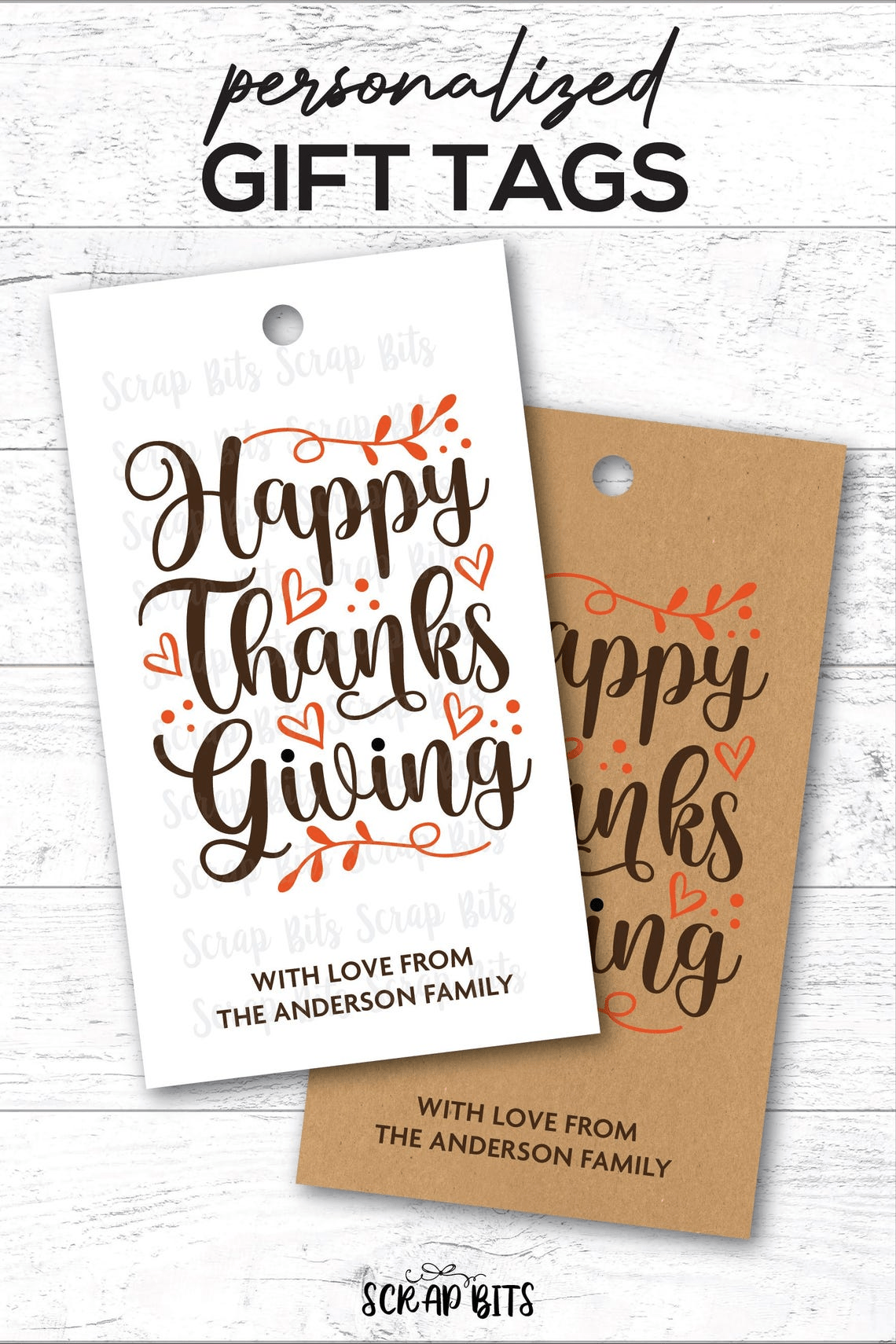 Scripty Lettering Thanksgiving Tags . Personalized Gift Tags - Scrap Bits
