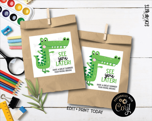 See You Later Alligator, Last Day of School Tags, EDITABLE Printable Digital Download - Scrap Bits