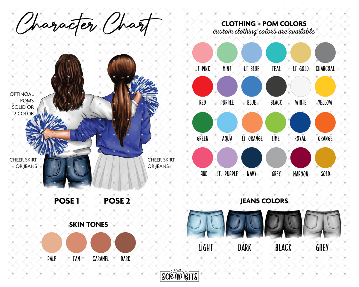 Senior Cheerleader Besties Portrait Print, Custom Digital Drawing - Scrap Bits