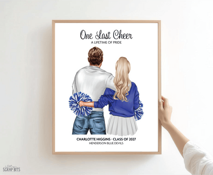 Senior Cheerleader Gift From Dad, One Last Cheer Portrait Print, Custom Digital Drawing - Scrap Bits