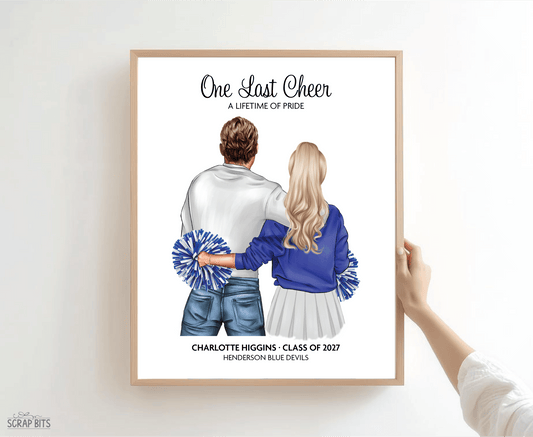 Senior Cheerleader Gift From Dad, One Last Cheer Portrait Print, Custom Digital Drawing - Scrap Bits