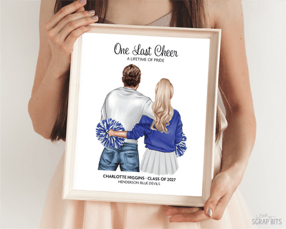 Senior Cheerleader Gift From Dad, One Last Cheer Portrait Print, Custom Digital Drawing - Scrap Bits