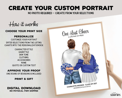 Senior Cheerleader Gift From Dad, One Last Cheer Portrait Print, Custom Digital Drawing - Scrap Bits