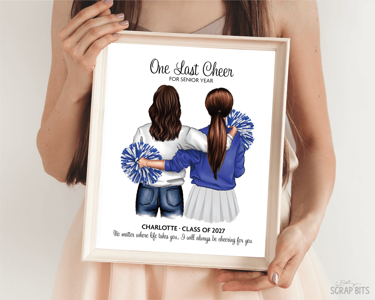 Senior Cheerleader Gift From Mom, One Last Cheer Portrait Print, Custom Digital Drawing - Scrap Bits