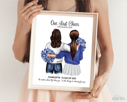 Senior Cheerleader Gift From Mom, One Last Cheer Portrait Print, Custom Digital Drawing - Scrap Bits