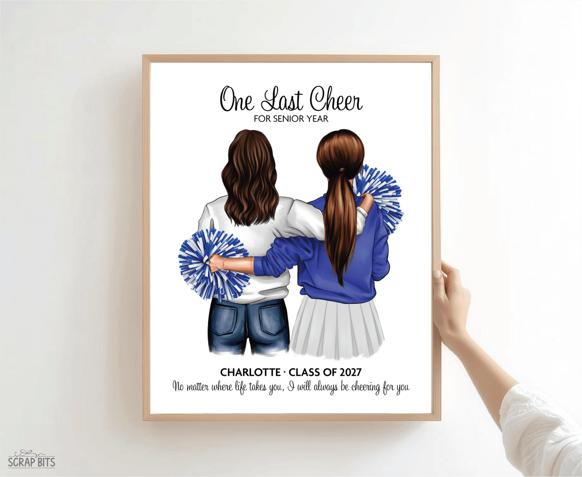 Senior Cheerleader Gift From Mom, One Last Cheer Portrait Print, Custom Digital Drawing - Scrap Bits