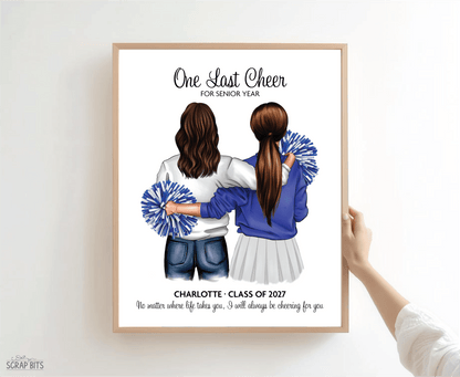 Senior Cheerleader Gift From Mom, One Last Cheer Portrait Print, Custom Digital Drawing - Scrap Bits
