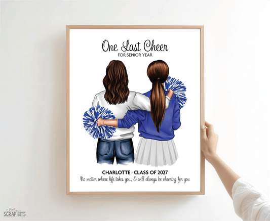 Senior Cheerleader Gift From Mom, One Last Cheer Portrait Print, Custom Digital Drawing - Scrap Bits