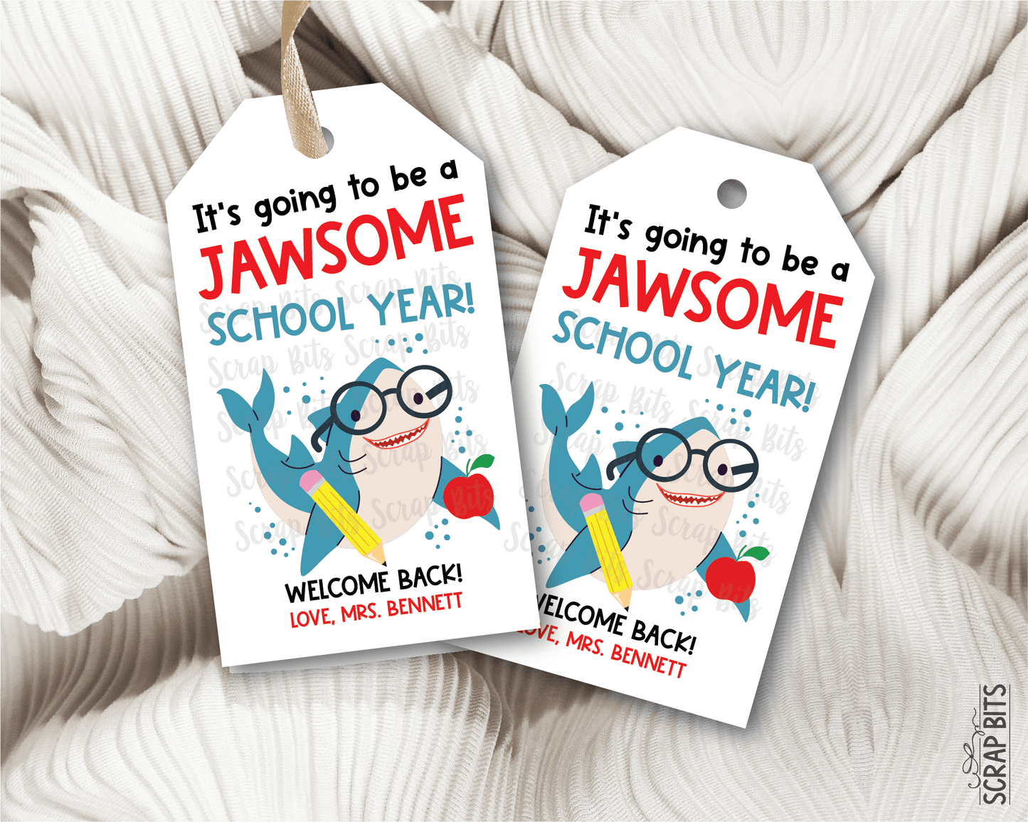 Shark Back To School Tags, It's Going to be a JAWSOME School Year - Scrap Bits