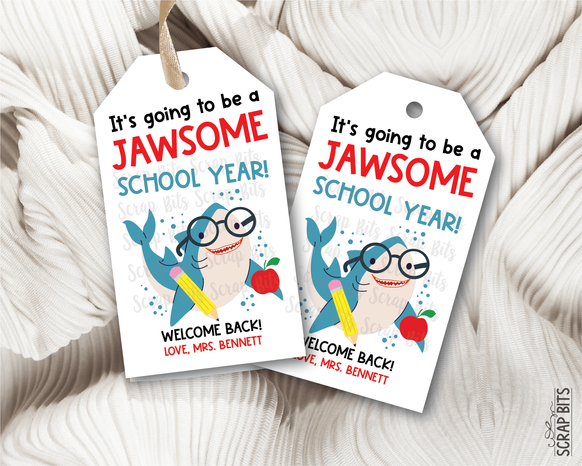 Shark Back To School Tags, It's Going to be a JAWSOME School Year - Scrap Bits