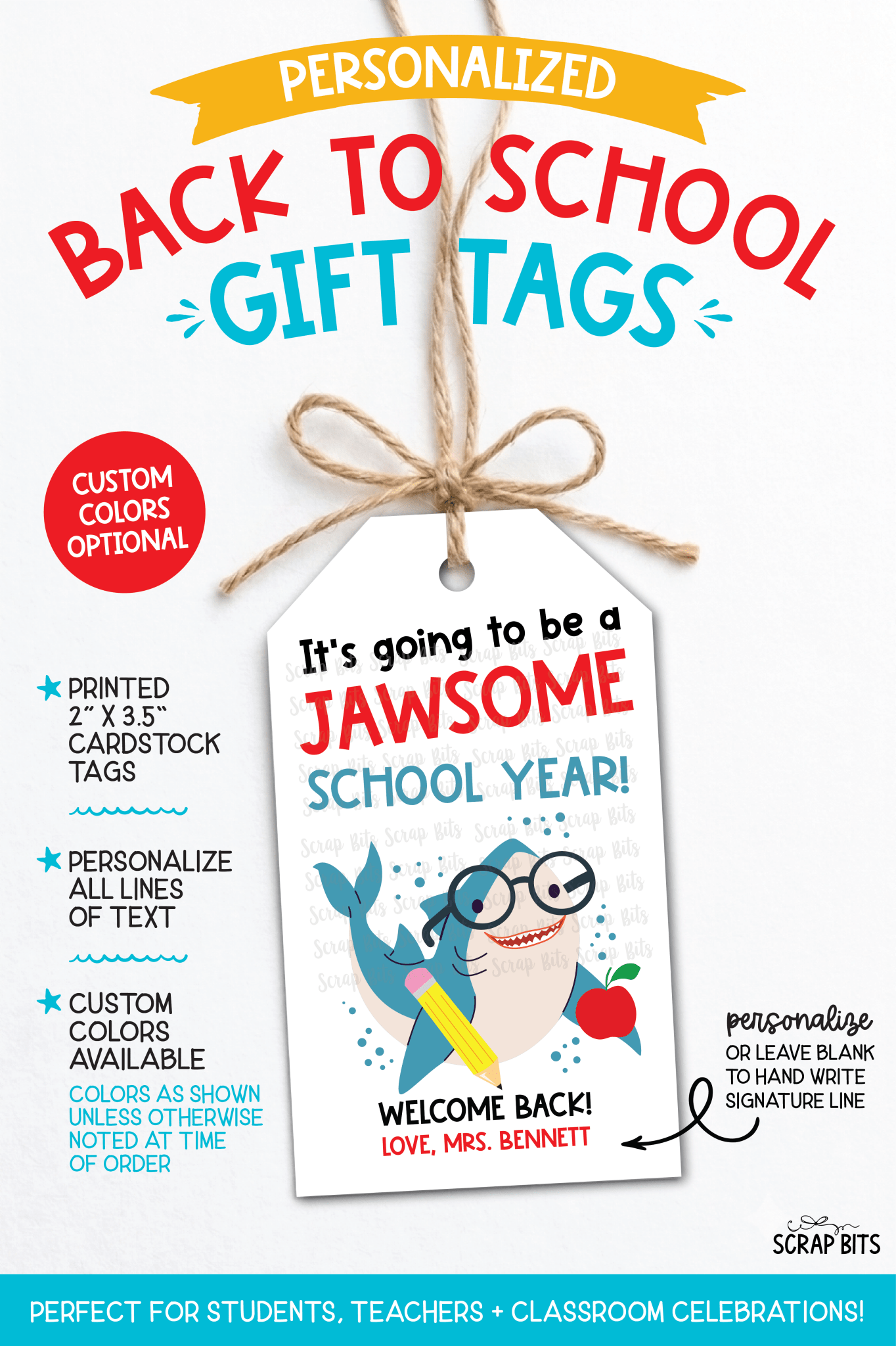 Shark Back To School Tags, It's Going to be a JAWSOME School Year - Scrap Bits