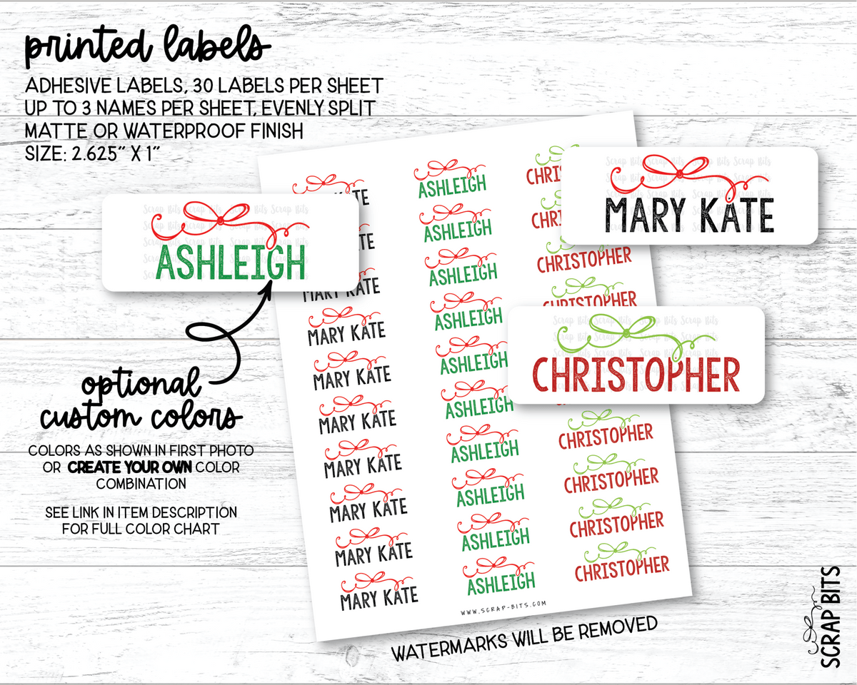 Signature Bow Name Labels, Personalized Christmas Gift Stickers - Scrap Bits