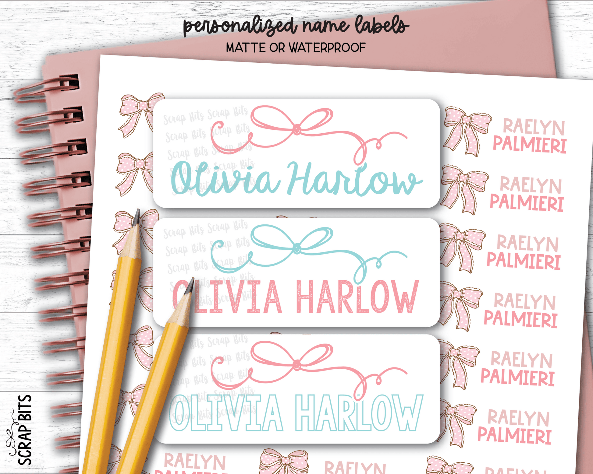 Signature Doodle Bow Name Labels . Personalized Belonging Labels - Scrap Bits