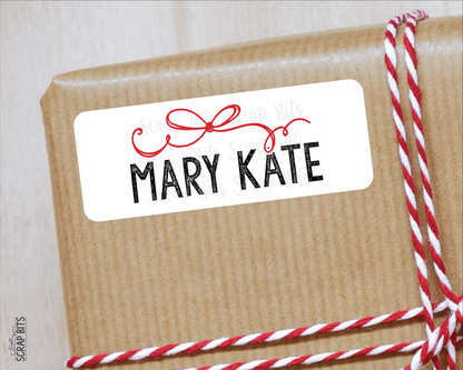 Signature Red Doodle Bow Name Labels, Personalized Gift Stickers - Scrap Bits