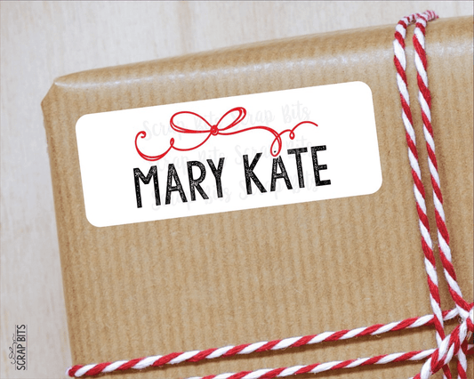 Signature Red Doodle Bow Name Labels, Personalized Gift Stickers - Scrap Bits