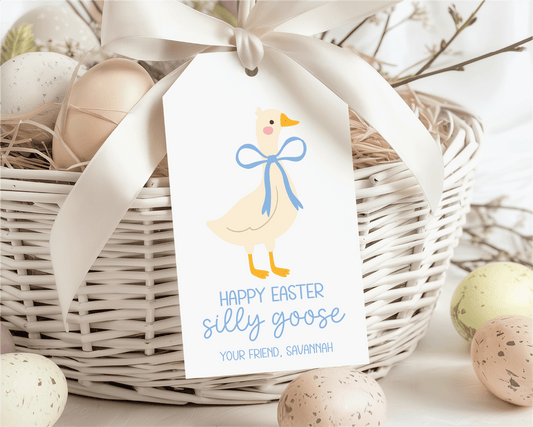 Silly Goose Blue Bow, Personalized Easter Gift Tags - Scrap Bits