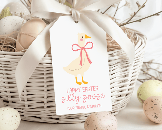 Silly Goose Pink Bow, Personalized Easter Gift Tags - Scrap Bits