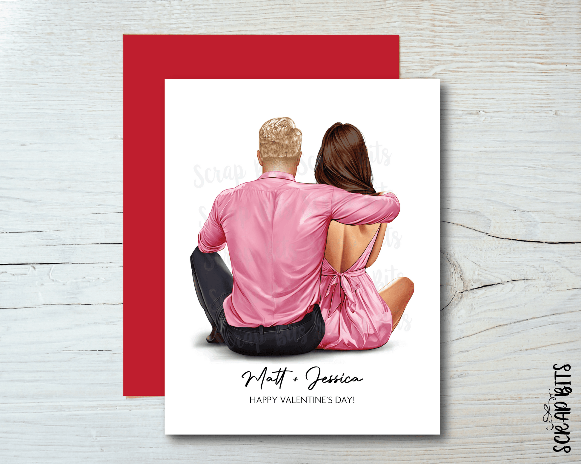 Sitting Couple Portrait Card 2, Personalized Valentine's Day Card, Custom Anniversary Card - Scrap Bits