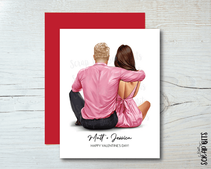 Sitting Couple Portrait Card 2, Personalized Valentine's Day Card, Custom Anniversary Card - Scrap Bits