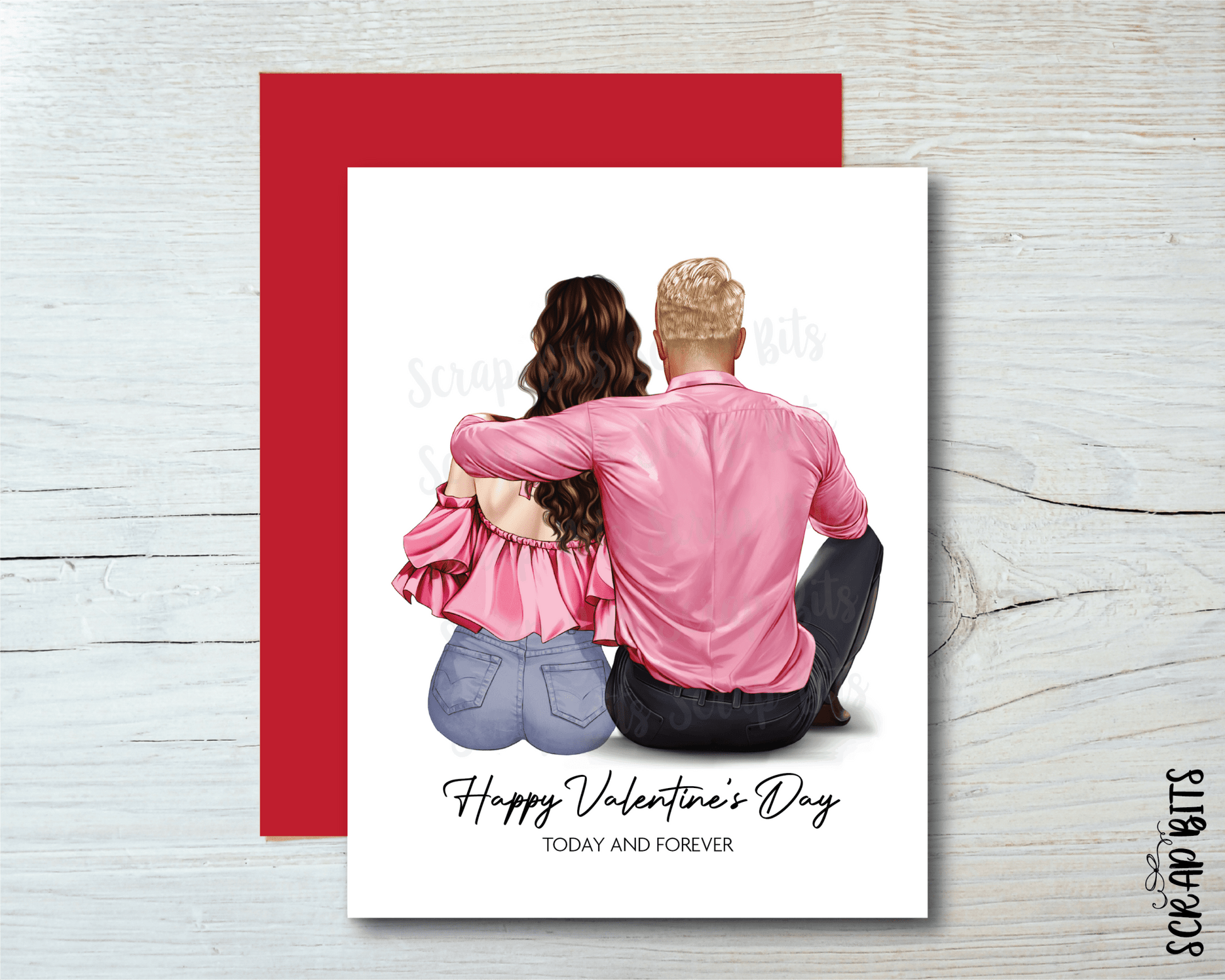 Sitting Couple Portrait Card 2, Personalized Valentine's Day Card, Custom Anniversary Card - Scrap Bits