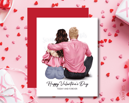Sitting Couple Portrait Card 2, Personalized Valentine's Day Card, Custom Anniversary Card - Scrap Bits