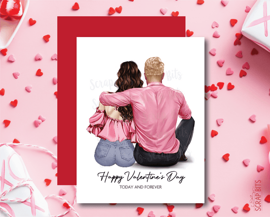 Sitting Couple Portrait Card 2, Personalized Valentine's Day Card, Custom Anniversary Card - Scrap Bits