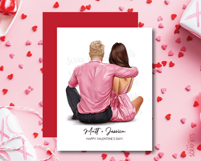 Sitting Couple Portrait Card 2, Personalized Valentine's Day Card, Custom Anniversary Card - Scrap Bits