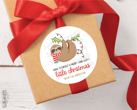 Sloth Merry Little Lazy Christmas, Personalized Christmas Gift Stickers or Tags - Scrap Bits
