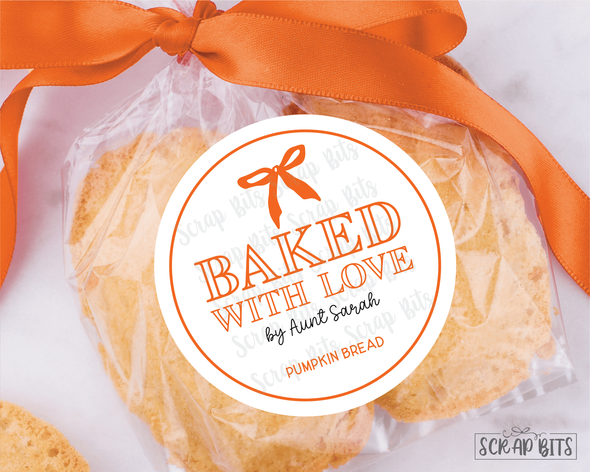 Small Bow Baked With Love Stickers . Personalized Baking Labels - Scrap Bits