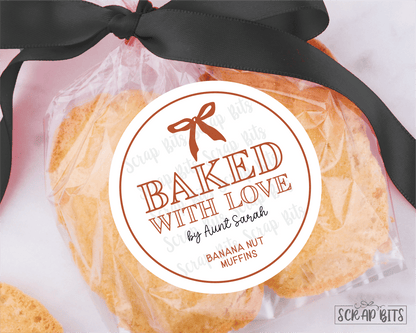 Small Bow Baked With Love Stickers . Personalized Baking Labels - Scrap Bits