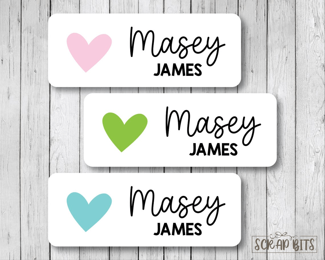 Small Heart Name Labels . Personalized Belonging Labels - Scrap Bits