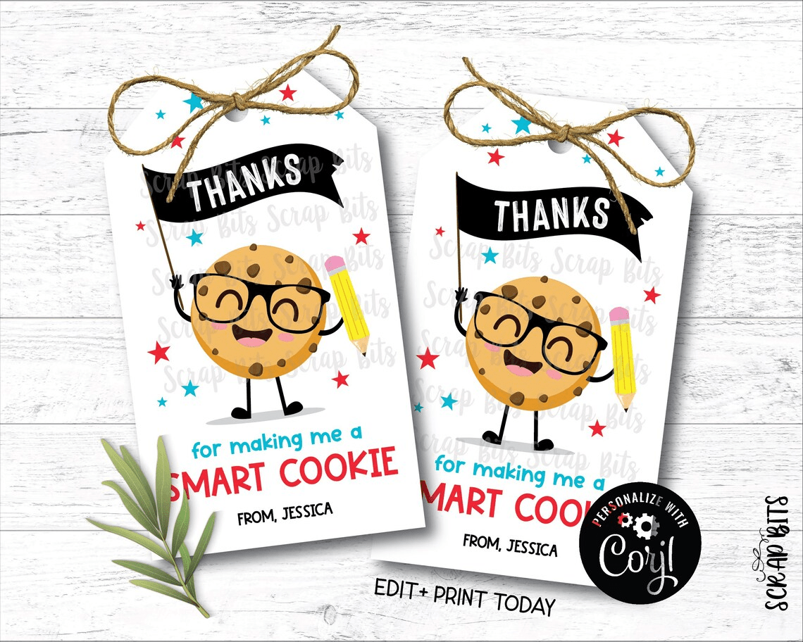 Smart Cookie Thank You Tags, EDITABLE Printable Digital Download - Scrap Bits