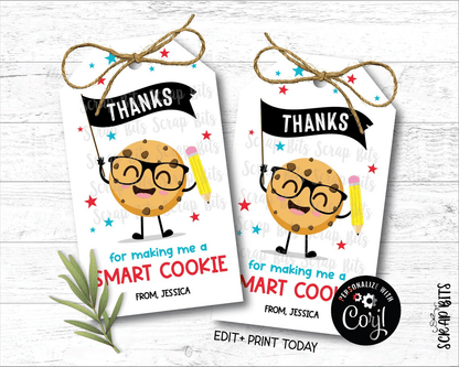 Smart Cookie Thank You Tags, EDITABLE Printable Digital Download - Scrap Bits