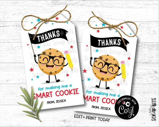Smart Cookie Thank You Tags, EDITABLE Printable Digital Download - Scrap Bits